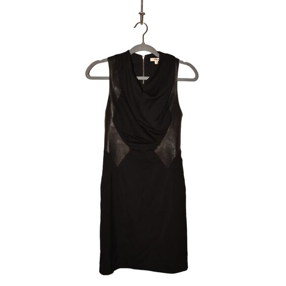 HELMUT LANG $395 Cowl Neck Stretch Wool Leather Sleeveless Dress Black Size 0 - Picture 1 of 3